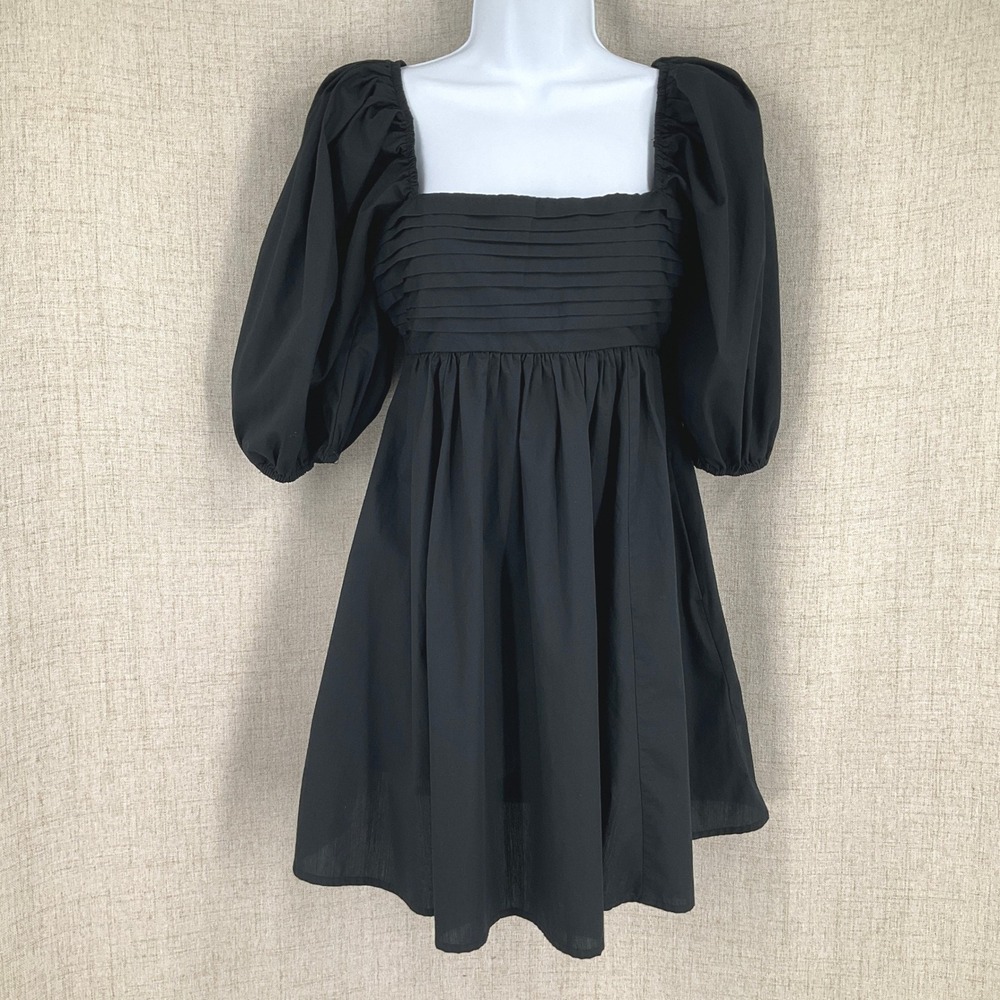 Abercrombie & Fitch Dress Womens XS Black Cotton Babydoll Puff Sleeve Mini